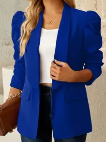 Flirla Blazer minimalista de talla grande de un solo color con cuello chal, manga media, bolsillo falso, uso casual de todos los días