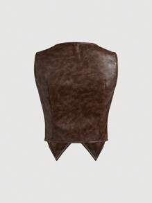 SHEIN MOD 波西米亚风格蕾丝拼布棕色复古夹克，秋冬夹克，秋季服装，游牧夹克 - 棕色 - 查看 2