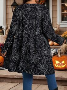 EMERY ROSE Veste de mode à manches longues, ample et décontractée, à imprimé toile d'araignée, avec ouverture devant, pour grande taille, pour Halloween - Noir - Voir 6