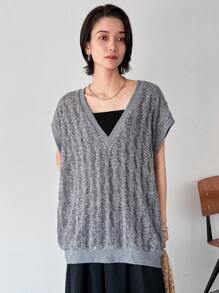 FRIFUL Débardeur décontracté col V pour femme pour l'été - Gris - Voir 3