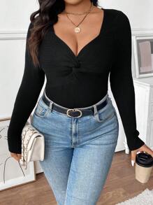 Celure Pull oversize femme, col en cœur, manches longues, tricot twist, couleur unie