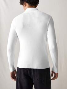 Manfinity VCAY Men's Casual Loose Knitted Turtleneck Long Sleeve Sweater, For Fall Winter - White - View 2