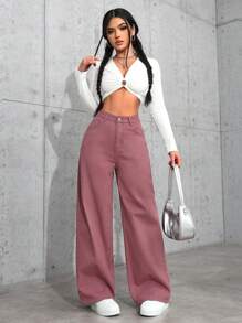 女士朴素简约日常牛仔裤 - 紫羅蘭色 - 查看 5