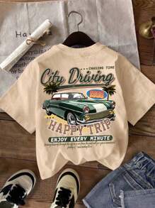 SHEIN EZwear 3 件套休闲简约汽车图案圆领长袖短款女式 T 恤，适合夏季 - 彩色 - 查看 4