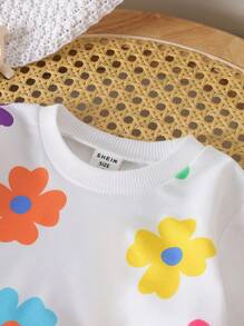 Conjunto de 2 piezas con estampado floral en toda la prenda para bebé y niña pequeña - Blanco - Ver 7