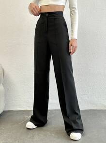 SHEIN Tall 高挑尺寸女士口袋長褲，商務西裝褲 - 黑色 - 查看 4