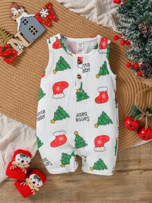 SHEIN Baby Boys' Christmas Print Romper - Multicolor - View 1