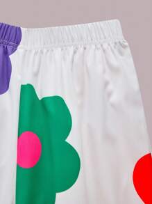 SHEIN Bộ 3 món Tween Girls - Áo dài tay màu hồng, quần ống rộng in hoa màu trắng và áo hai dây có gân - Nhiều màu - Xem 4