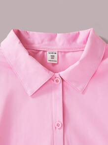SHEIN Bộ 3 món Tween Girls - Áo dài tay màu hồng, quần ống rộng in hoa màu trắng và áo hai dây có gân - Nhiều màu - Xem 7