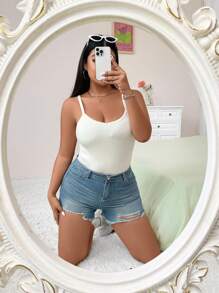 Flirla 大码纯色简约时尚休闲舒适无袖毛衣 - 米色 - 查看 3