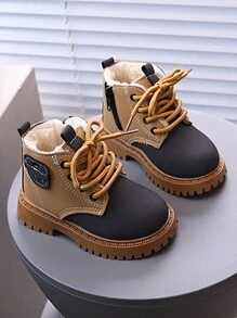 1 Pair Unisex Autumn/Winter Children Boots, Thermal Lined Fashion Ankle Boots, Girls Casual Boots, Boys Lace-Up Flat Boots, Suitable For Winter