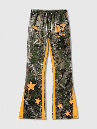 Street Life Pantaloni a zampa vintage da uomo con stampa a rami, stile militare, per la scuola