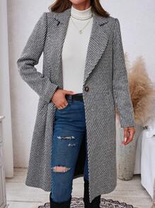 SHEIN LUNE 1pc Casual Single-Breasted Long Sleeve Textured Woolen Coat, Autumn/Winter