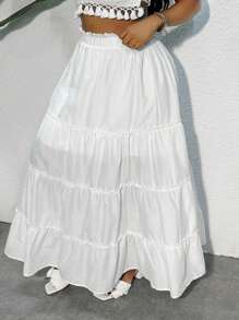 SHEIN SXY Falda voluminosa con múltiples volantes para mujeres - Blanco - Ver 5