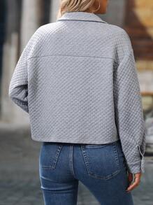 SHEIN LUNE 女式立领菱形花纹长袖夹克 - 灰色 - 查看 2