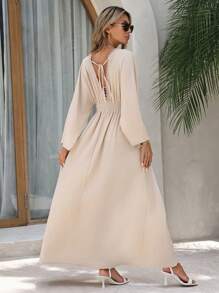 RueChic Lace Trim Detailed Kimono Shape Boho Dress - Beige - View 2