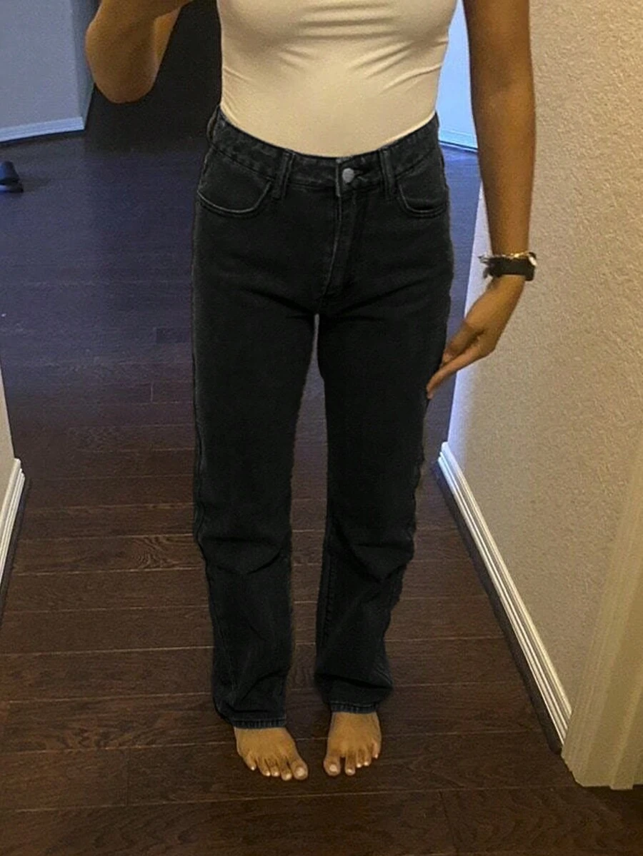 Women's Retro Loose Straight Leg Jeans - Black - View 1