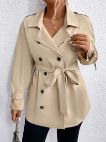 SHEIN LUNE Große Größen Trenchcoat mit Kragen, Knöpfen und Langarm, lässig