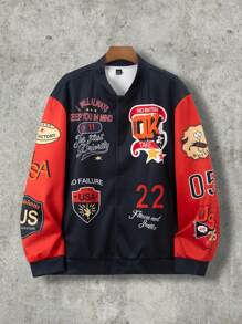 Manfinity LEGND Jaqueta de Beisebol com Estampa de Emblema Colorido Plus Size Masculino - Multicolorido - Visão 3
