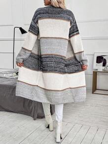 EMERY ROSE Multi-Color Patchwork Casual Loose Dual Pocket Long Cardigan For Women,Long Sleeve Tops Fall Winter Cloth For Women - Multicolor - View 2