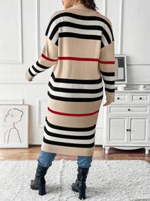 Calvaya Cárdigan de punto suelto y de manga larga con hombros caídos a rayas, de estilo elegante para mujer de tallas grandes, para el invierno