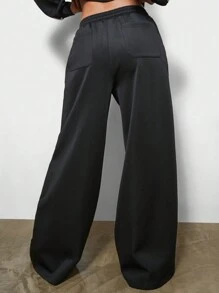 SUMWON WOMEN Wide Leg Tape Side Stripe Detail Trouser - Black - View 2