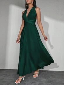 EURMUSE One Shoulder Maxi A-line Dress - Green - View 3
