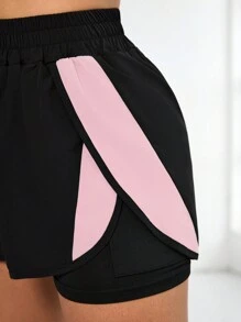Eassivo Eassivo 女士休闲 2 合 1 撞色短裤，带口袋女士运动短裤、健身短裤、骑行短裤 - 彩色 - 查看 6
