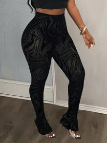 Slaydiva Leggings transparentes con efecto flockado de mujer, de uso casual/ajustado - Negro - Ver 2