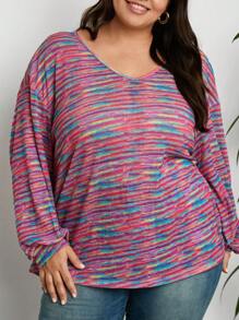 SHEIN LUNE 大碼段染落肩T恤 - 彩色 - 查看 3