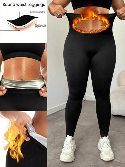 SHEIN Rhythm Era Plusstorlek Midja Skarvade Sweat Tyg Sportbyxor Yoga Dambyxor