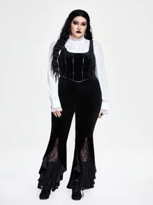 ROMWE Goth 大码万圣节复古优雅天鹅绒无袖背心 - 黑色 - 查看 2