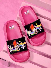 THE POWERPUFF GIRLS X SHEIN Dép EVA họa tiết hoa, bong bóng, hoa mao lương dễ thương cho nữ, thích hợp mặc ngoài trời và trong nhà, mùa hè - Hồng - Xem 8