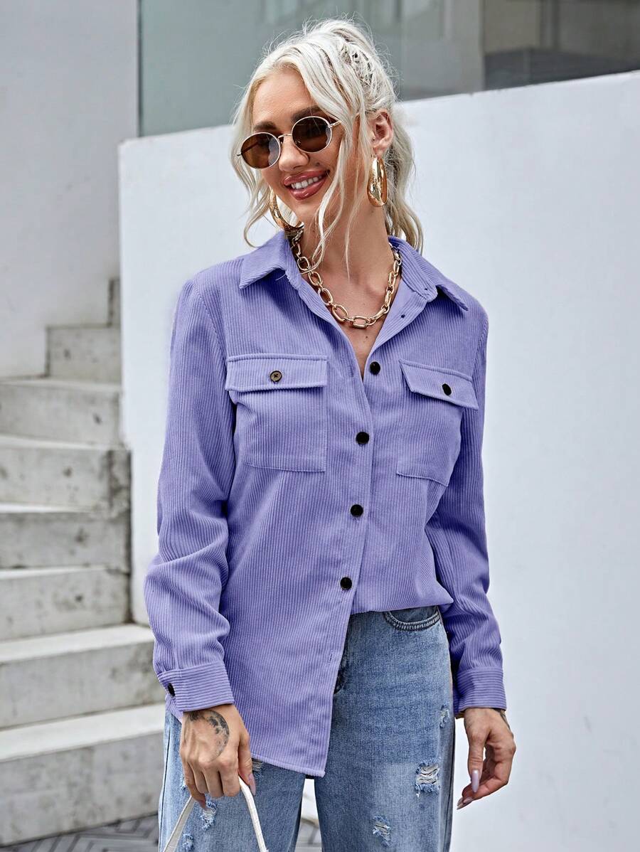 SHEIN LUNE Women's Solid Color Simple Long Sleeve Blouse - Mint Blue - View 1