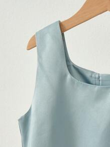 SHEIN 2 件装少女纯色针织短款夹克和编织荷叶边下摆连衣裙套装 - 綠色 - 查看 4