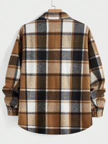 Manfinity BRENVOR 男士梭织格子休闲宽松长袖工作复古保暖夹克彩色大衣，适合朋友、丈夫、男朋友的礼物，适合秋冬