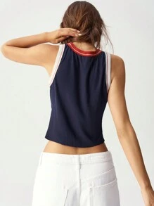 Bohemela Vacation Contrast Color Knit Fitted Regular Tank Top For Women