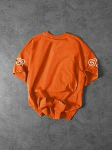 Manfinity EMRG Men's Summer Letter Print Round Neck Short Sleeve Casual T-Shirt - Orange - View 2