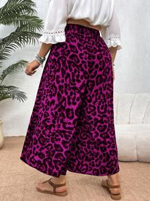 SHEIN VCAY Plus Size Asymmetrical Hem Leopard Print Wide Leg Pants, Casual