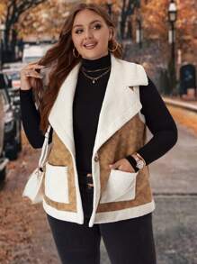 EMERY ROSE Abrigo de mujer de talla grande con forro térmico, tipo chaleco, de uso casual, para otoño/invierno