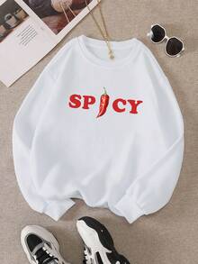 SHEIN EZwear Spicy Chilli Graphic Sweatshirt For Women - White - View 5