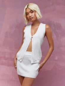 MISSGUIDED Statement Button Sleeveless Long Cardigan And Bodycon Mini Skirt Co-Ord Set