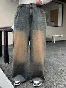 Dazy Plus Plus Size Distressed Wash Wide-Leg Straight Street-Style Boyfriend Jeans,Baggy Jeans - Light Wash - View 4