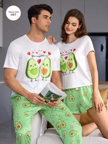 CoupledUp Men Avocado Print Short Sleeve Pajama Set - Green - View 1