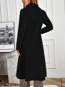 EMERY ROSE Women's Woolen Long Sleeve Shirt With Button Decoration, Solid Minimalist Style - Black - View 6