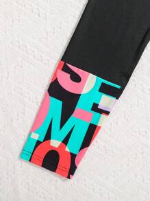 Sparklyn 2 件套青少年女孩时尚字母印花运动衫和紧身裤套装 - 綠色 - 查看 3