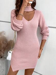 SHEIN Clasi 新款宽松休闲针织连衣裙，百搭时尚欧美风新奇针织衫 - 西瓜粉 - 查看 3