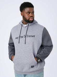 Manfinity NXTstreet Men's Plus Size Casual Knit Patchwork Hoodie Long Sleeve Sweatshirt For Autumn & Winter Seasons