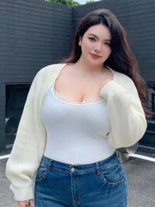 Dazy Plus Plus Size Women's Solid Color Short Cardigan Sweater, For Winter,Fall Women Clothes