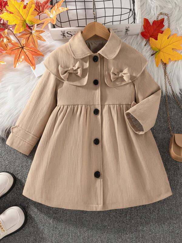 Girls' White Casual Warm Trench Coat, Suitable For 4-7 Years Old, Fit For Outings, School, And Parties In Spring, Autumn And Winter